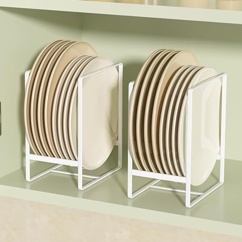 QUMENEY 2 soportes para platos, organizador, armario, multifuncional, soporte para platos, armario de cocina, escurridor, vajilla para platos, tapa de olla, soporte para tabla de cortar, color blanco