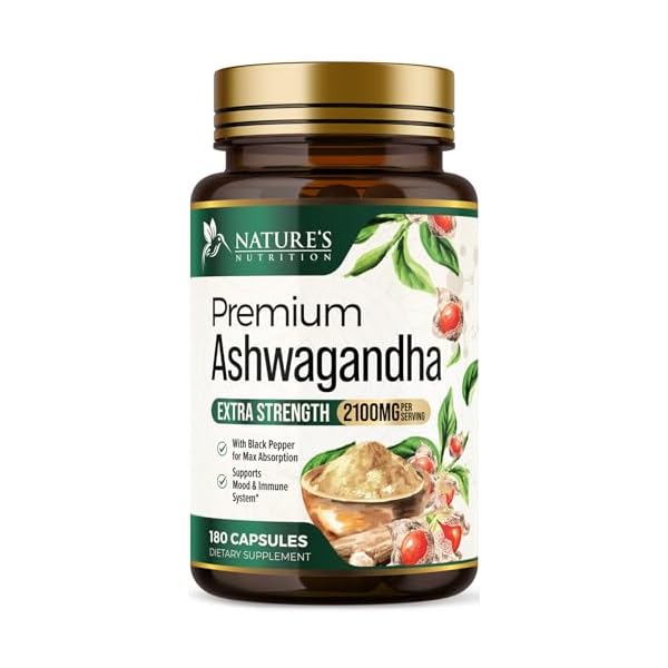 Herbal Ashwagandha 2,100 mg – Extra Strength Unwind, Calm & Relax Support with Black Pepper – Natural Focus & Energy Support – Ashwagandha Powder Supplements – Vegan, Gluten Free – 180 Capsules