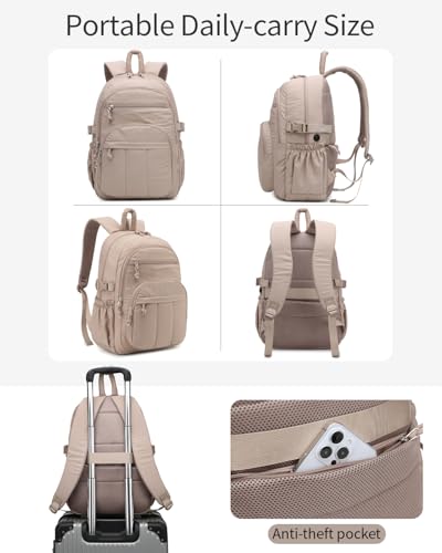 Image of Large Backpack for Women, Quilted Laptop Bookbag with Pouch Pockets for College Work Travel Gym Teacher Nurses, Puffer High School Backpack for Girls, Camel