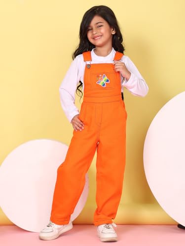 Image of superminis Girls Twill Dungaree with Full Sleeve T-Shirt Set Casual For Kids