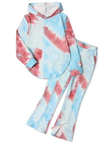 Image of Girls Clothes Tie Dye Sweatsuit Long Sleeve Sweatshirt Tops and Flare Pants 2PCS Girls Fall Clothes