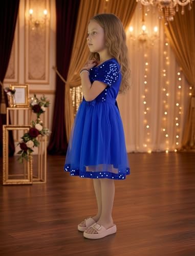 Image of Charming Girls' Kids Velvet & Net Frock with Knee-Length Short Sleeve A-line Round Neck Fit and Flare and Back Zipper Closure|Kids Dress for Baby Girls Birthday Outfit