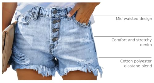 Image of onlypuff Women Denim Shorts Ripped Mid Waisted Jean Shorts with Pockets