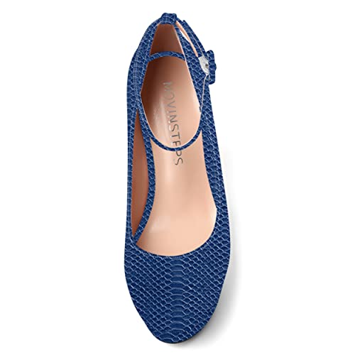 MOVINSTEPS Womens Round Toe Platform Ankle Strap Patent Night Club Sexy Buckle Wedge High Heel Pumps Shoes 4 Inch3