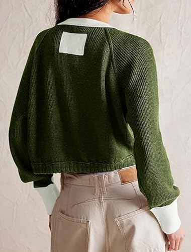 Image of loveimgs Women Knitted Button Down Cropped Cardigan Jacket Sweater Y2k Fall Knit Color Block Sweater Crewneck Crop Short Coat