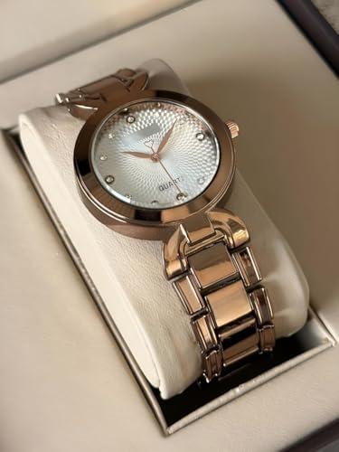 Image of styledose Women Analogue Wrist Watches for Women's & Girls&Ladies Diamond Studded Dial Rosegold Colored Stylish Bracelet Strap