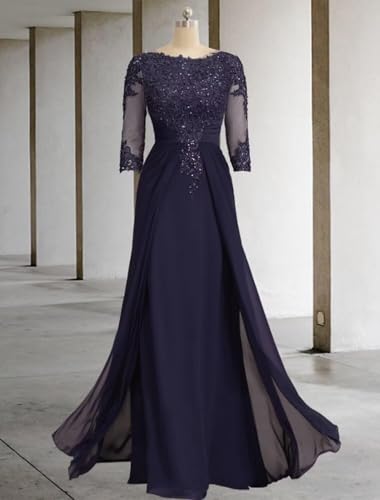 Yuxin Mother of The Bride Dresses for Wedding 3/4 Sleeve Chiffon Long Lace Sequin Formal Evening Gowns for Women 9554