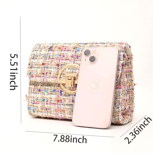 Women Tweed Small Shoulder Bag Handbag and Purse Fashion Ladies Chain Quilted Crossbody Bag Evening Bag Clutch2