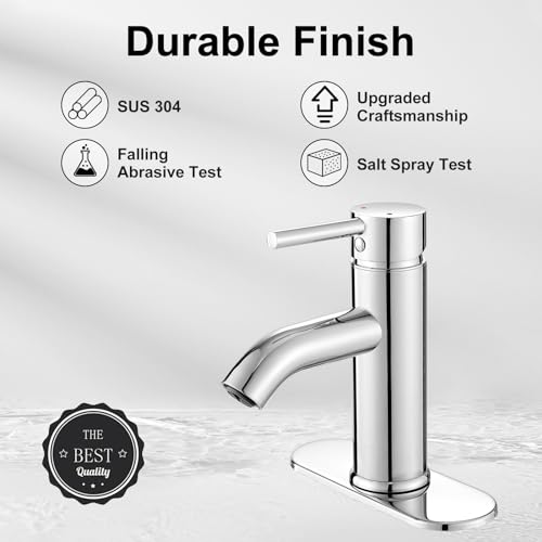 VOTON Modern Bathroom Faucet Chrome Single Handle One Hole Sink Faucet Commercial Lavatory Vanity Sink Faucet with 3/8" Hoses and Deck Plate thumbnail 3