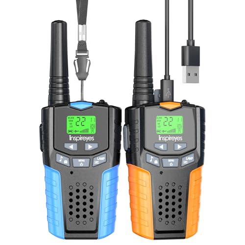 Walkie Talkie Niños Recargable, 48 Horas de Tiempo de Trabajo, 3 kilómetros de Largo Alcance,Regalo de Juguetes al Aire Libre para niños de 3 a 12 años, Paquete de 2