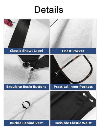 Mens Tuxedo Suit Set 3 Pieces Floral Paisley Blazer Jacket Vest Pants Set for Wedding Prom Cocktail3