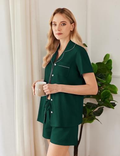 Image of Ekouaer Womens Pajamas Set Button Down Pjs Lounge Sets Short Sleeve Sleepwear Soft Loungewear Nigthwear