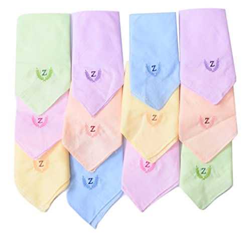 Image of ANTONIA Personalized Cotton Women's Handkerchiefs with Embroidered Initials, Assorted Colours (33 cm x 33 cm)