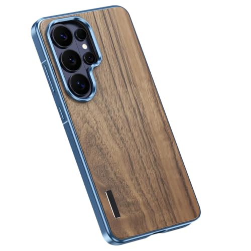 Coque Samsung S26 Ultra bleu en bois et métal idéale pour voyager