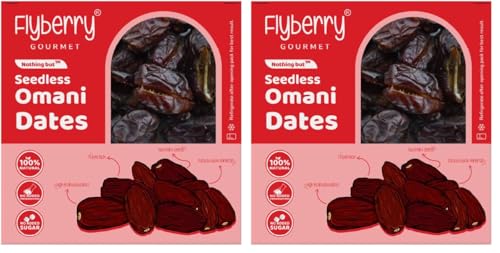 Image of Flyberry Gourmet Seedless Omani Dates 250g | Premium Dry Fruits | All-Natural | No Added Sugar | No Preservatives | Gluten-Free | Vegan | Non-GMO | Khajur /Khajoor /Khejur (250 g) (Pack of 2)