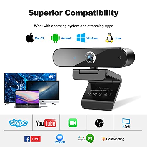 Webcam 4K com microfone, Nisheng 4K Autofocus Web Camera com capa de privacidade e tripé, Plug and P