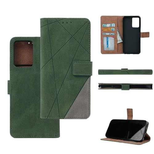Image of amazon basics Redmi Note 14 Pro Plus 5G Flip Cover | Card Pockets Wallet & Stand | Flip Cover for Redmi Note 14 Pro Plus 5G (Green with Grey)