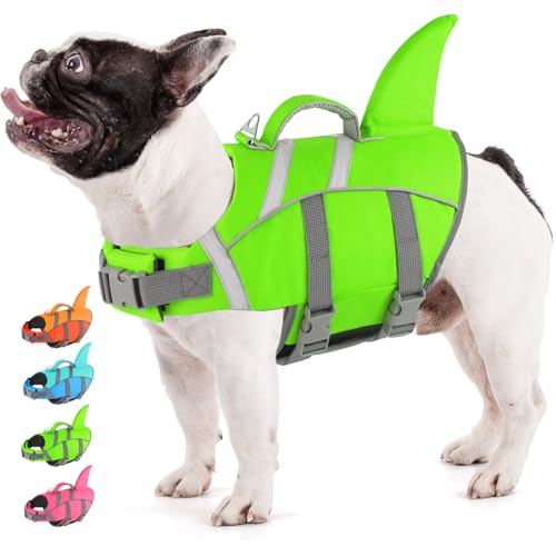Doglay Dog Shark Life Jacke,Superior Buoyancy Dog Life Vest with Rescue Handle Reflective Stripes & Shark Fin, Ripstop Pet Preserver Swim Vest for Small Medium Large Dogs Small Fluorescent G