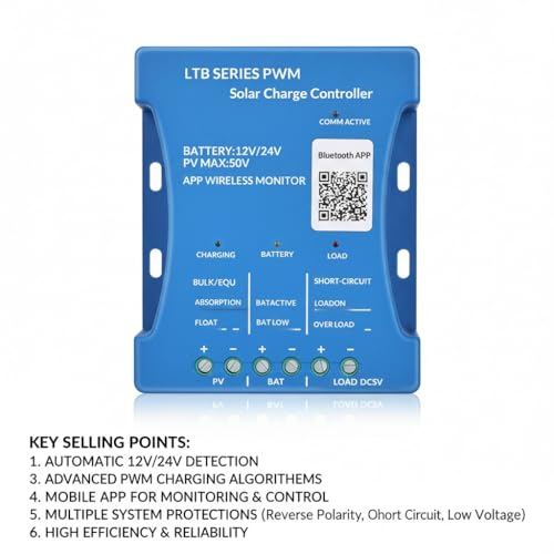 【30 A Bluetooth-Solar-Ladegerät-Controller】30 A Solarregler PV max 50 V 12 V/24 V Solarregler PWM für Blei-Säure, LiFePO4, Lithium-Batterien