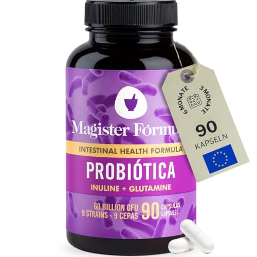 Probiotika und Präbiotika Darmsanierung Darmkur | Inulin und Glutamin | Immunsystem, Reizdarm | 90 Probiotika Kapseln | Probiotika Darmsanierung und Intimflora | Breites Spektrum | 60 Milliarden KBE