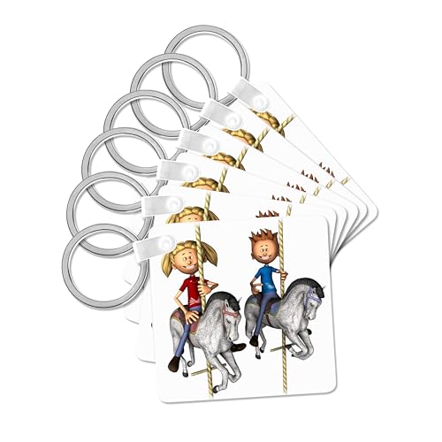 3dRose, Carousel with boy and girl riding horses, set of 6 Key Chains