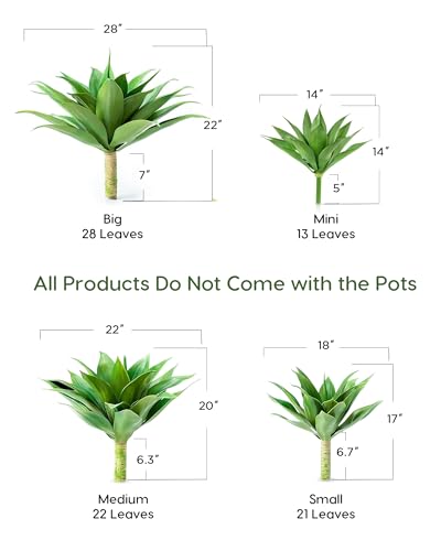Image of Velener Artificial Agave Plant Set,22 Inch, Faux Aesthetic Plants for Home Decor, Realistic UV Resistant Fake Agave Plants Without Pot, Set of 2