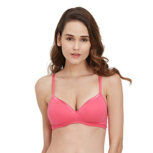 Image of SOIE Women's Solid Semi /Medium Coverage Padded Non-Wired Satin Panelled T-Shirt Bra