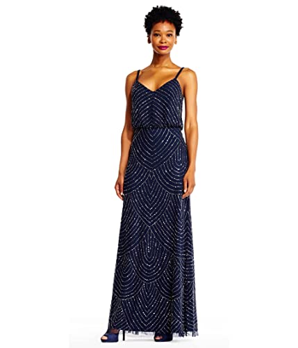 Image of Adrianna Papell Women's Art Deco Beaded Blouson Gown Dress, Dusty Emerald, 14