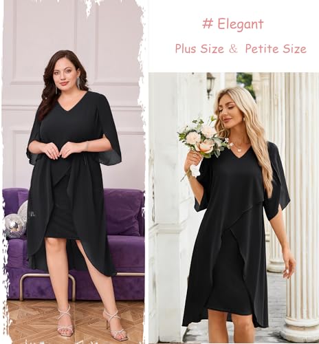 Hanna Nikole Womens Plus Size Chiffon Cocktail Dress Ruffle 3/4 Sleeve Wedding Guest Party Dresses with High Low Hem - Image 3