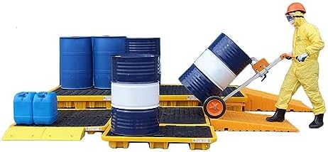 Industrial Leak-Proof Oil Drum Tray - Nestable Polyethylene Spill Pallet with Drain, Anti-Slip Garage Storage Platform, 26.4"x26.4"x3.9" (Yellow)