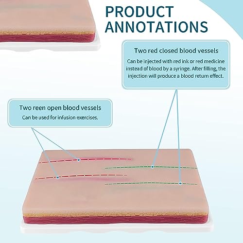 Image of IV Practice kit for Venipuncture Training with 2 Veins Imbedded & 2 Red Vessels, 3 Layers Silicone Skin Injection Practice Pad for Medical Students Doctors Nurses Practice(8.62 inchx6 inchx1.34 inch)
