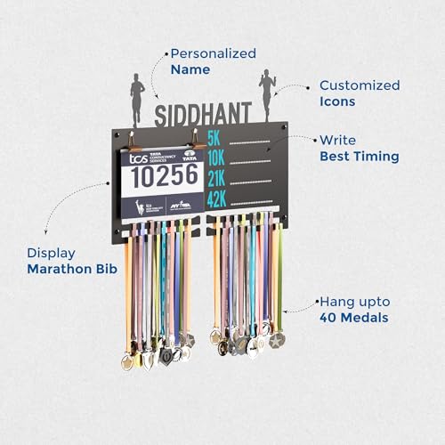 Image of GLORY MEDAL HANGERS Personalized Marathon Bib & Medal Display Board | Running & Sports Achievement Holder | Hold Upto 40 Medals