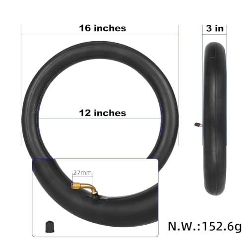 RidTianTek 16x3.0 Inner Tube with Bent Valve 45° for Ebike Mopeds Unicycles Tricycle Folding Bicycle, 16 inch 16×3.00 16×3.25 16×3.50 Tire Tubes Rubber Thickened for Bike Accessories (2 Pack)