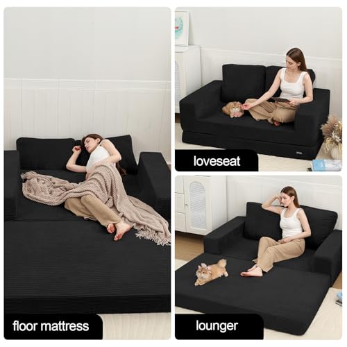 Image of COMAX Futon Sofa Bed, Convertible Sofa Bed, Folding Boneless Couches | Boneless Couch for living room, 4‑in‑1 Fold Out Small Foldable Loveseat Floor Sleeper Mattress Lounge Space‑Saving, Black