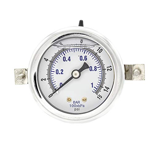 Pic Gauge 203L-204B 2" Dial, 0/15 Psi Range, 1/4" Male Npt Connection Size, U-Clamp Panel Mount Glycerine Filled Pressure Gauge With A Stainless Steel Case, Brass Internals, Stainless Steel Bezel, And Polycarbonate Lens #TOP21