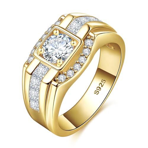 Moissanite Engagement Rings Mens Wedding Band 925 Sterling Silver 14K /White Gold Plated Promise Rings for Him 0.8CT Round Cut Anniversary Jewelry Gifts Size 8-12