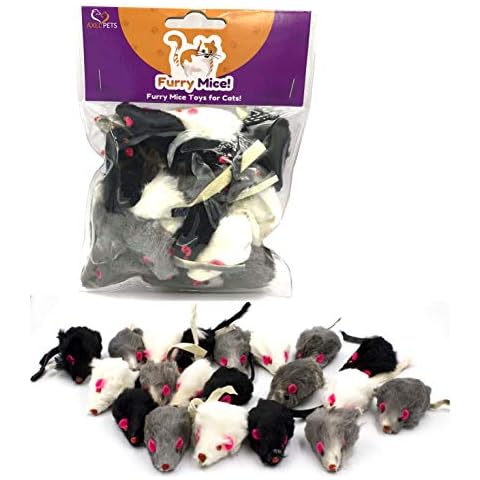 AXEL PETS 20 Furry Mice with Catnip and Rattle Sound Made of Real Rabbit Fur Interactive Catch Play Mouse Toy for Cat, Pack of 20 Mice Cover