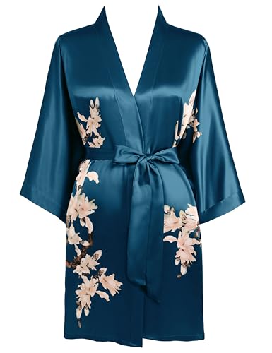 Image of BABEYOND Kimono Robe Cover up Short Satin Floral Silky Kimono Blouse Loose Bachelorette Party Robe