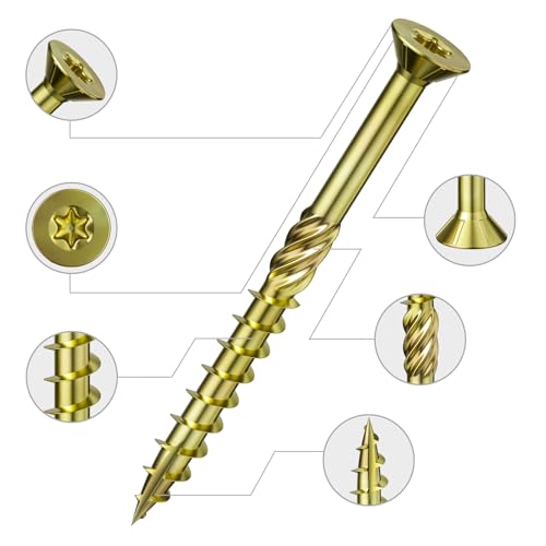 Image of Wensilon 5 /16 * 7 inch Yellow Zinc Deck Screws, (23pcs) 2 lbs.Exterior Wood Screws, Bronze, Star Bit