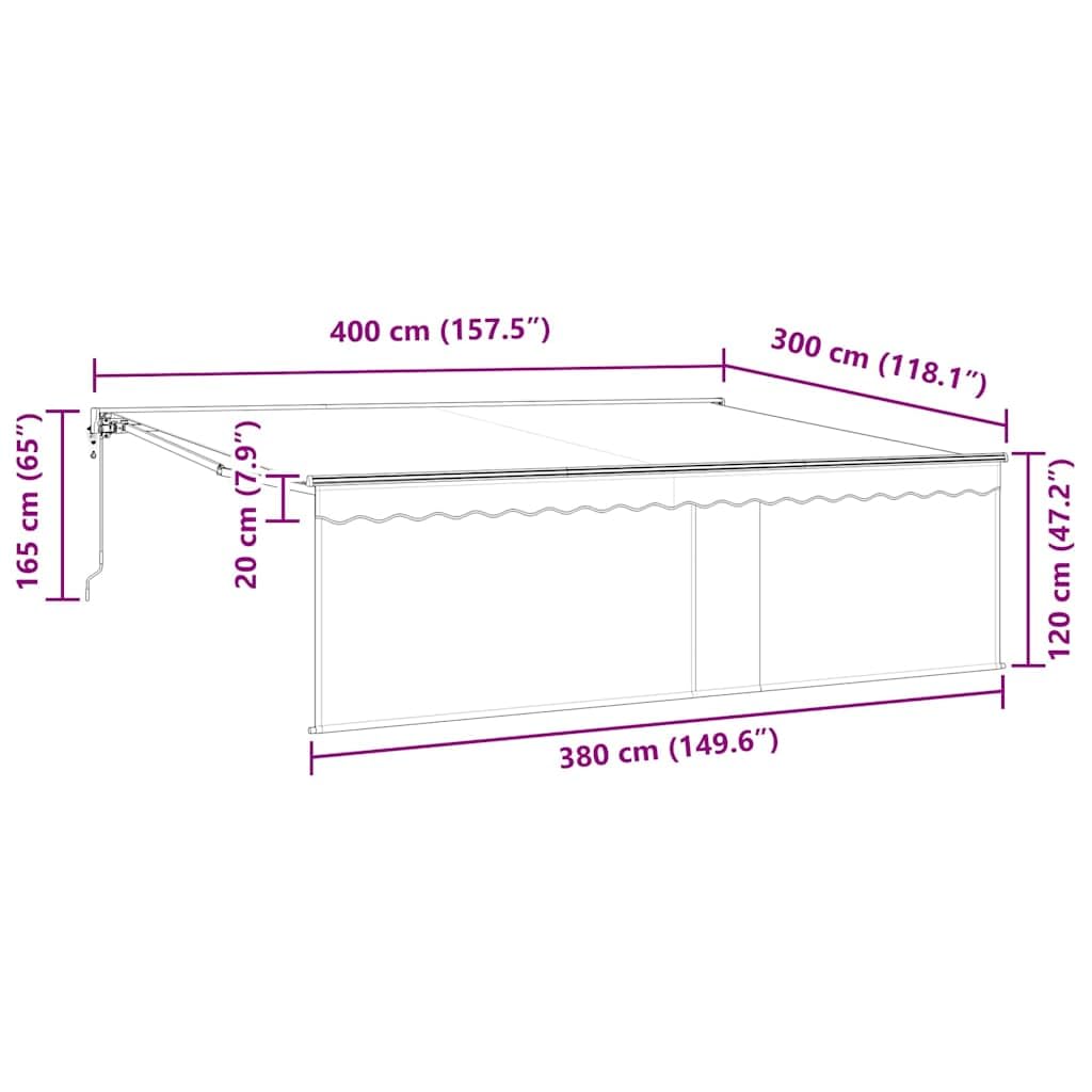 Auvent Rétractable Crème en Polyester et Aluminium 400 x 300 cm Store Banne Motorisé avec Télécommande pour Terrasse Jardin Pergola Protection Ombre et Intimité