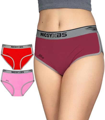 Image of NICSY Side Contrast Hipster Panties for Women | Soft Seamless Feel Mid Rise Briefs | Daily Comfort Innerwear | Comfortable Full Coverage Underwear