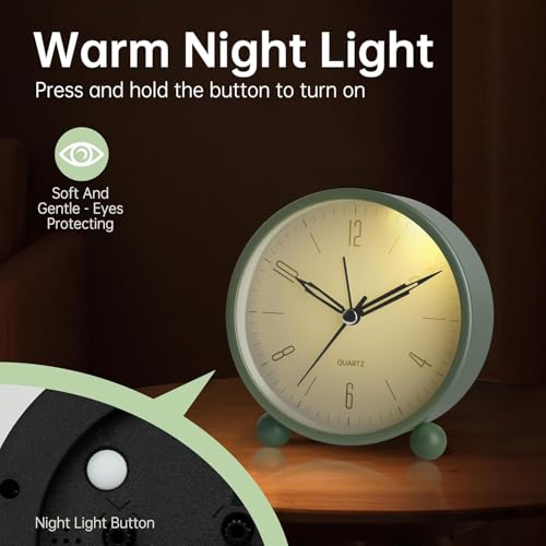 Image of Blairmore Alarm Clock, Silent Non Ticking Small Clock, Battery Operated, Simple Design, Old Fashioned Style Ideal Decor, for Bedroom, Bedside, Desk, Adult, Kid, Gift (Antiq Green)