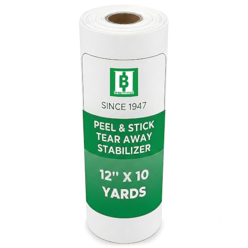 HBI H.B.I. PRODUCTS H.B.I. Peel & Stick Tear Away stabilizer for Embroidery Roll 12 x 10 Yards 1.5 oz Embroidery Stabilizer Embroidery Backing for Machine Tear Away Embroidery Stabilizer Roll.