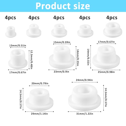 Image of 20 Pcs Bathtub Jet Covers 5 Sizes Reusable Jet Tub Cover Caps Silicone Hole Plug Tube Plugs Pool Jet Cover Waterproof Plug for Bathtub Hole (White)