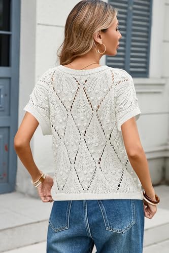 Image of Cakulo Womens Summer Crochet Boho Crop Tops Short Sleeve Lightweight Knit Sweater 2026 Beach Vacation Cruise Resort Wear