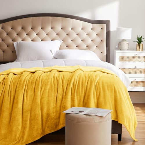 KMUSET Fleece Blanket Twin Size Honey Yellow Lightweight Super Soft Cozy Fuzzy Bed Blankets Microfiber Factory Shop