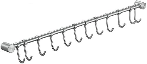 Miniatura 9 de Estante organizador de utensilios de cocina de acero inoxidable de alta calidad con ganchos móviles para olla de sartén, montaje en pared (24