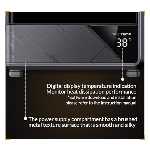 Image of JONSBO D200 Black Micto ATX PC Case,Digital Screen, One-Piece Curved Glass Desktop Design 270 Ultra-Wide View,ATX Power supply /Dual240 AIO,GPU<410mm,7 Fan Positions, Black