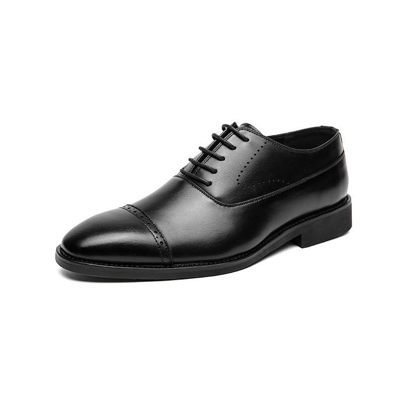 Men Formal Oxford Shoes Lace Up Synthetic Leather Outdoor Wingtip Prom Wedding Tuxedo Anti-Slip Rubber Sole Slip Resistant Block Heel Shoe