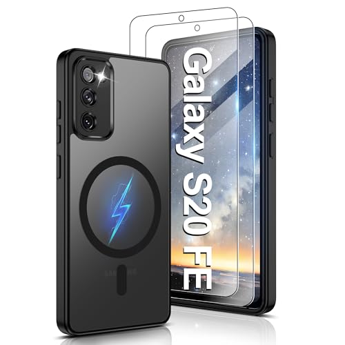 Pilaru Magnetic for Samsung S20 FE Case [Compatible with MagSafe] 2X Screen Protector | Anti-Yellowing & Fingerprint Shockproof Skin-friendly Slim Fit Translucent Matte for Galaxy S20 FE Black